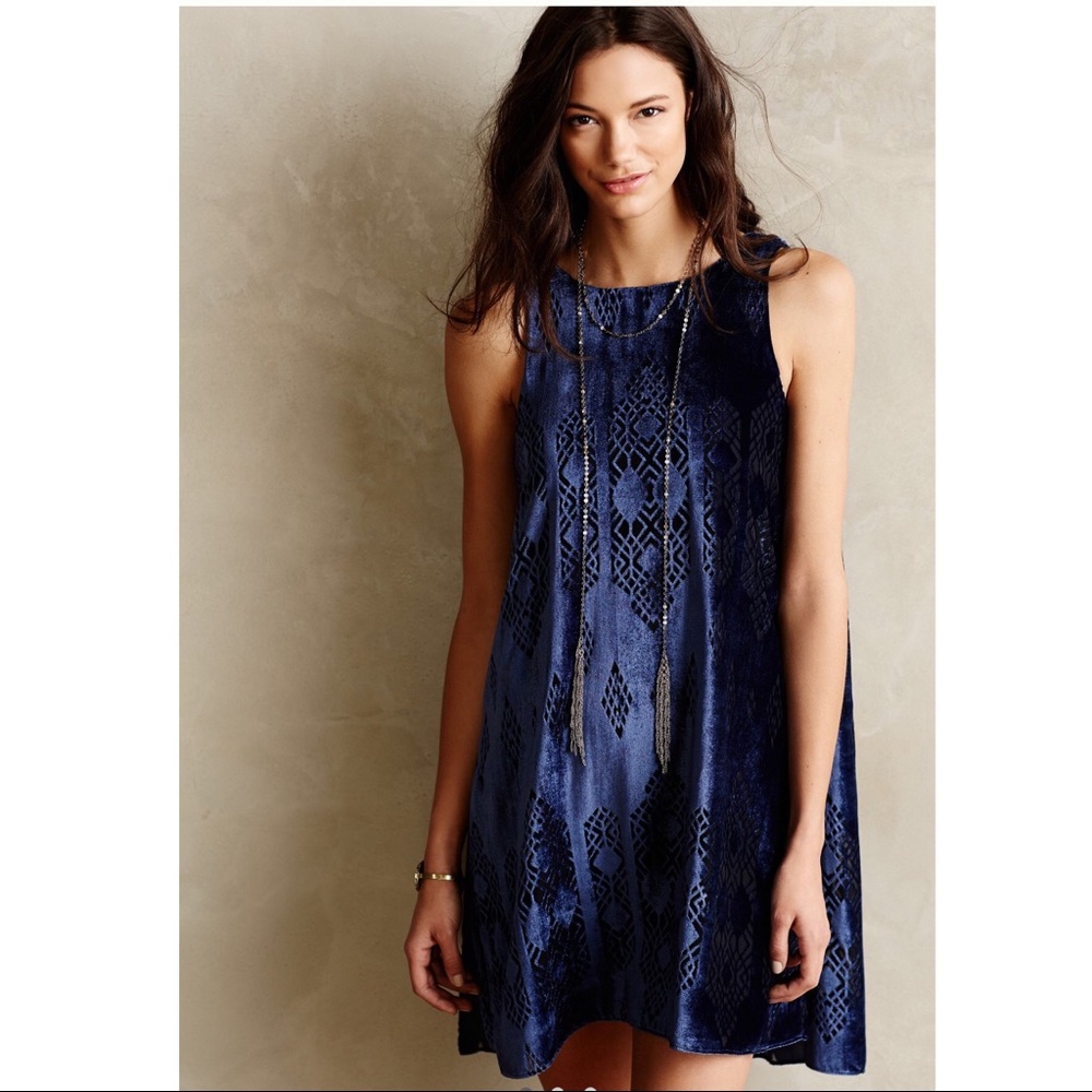 Anthropologie Cerulean Velvet Dress - Sz M
